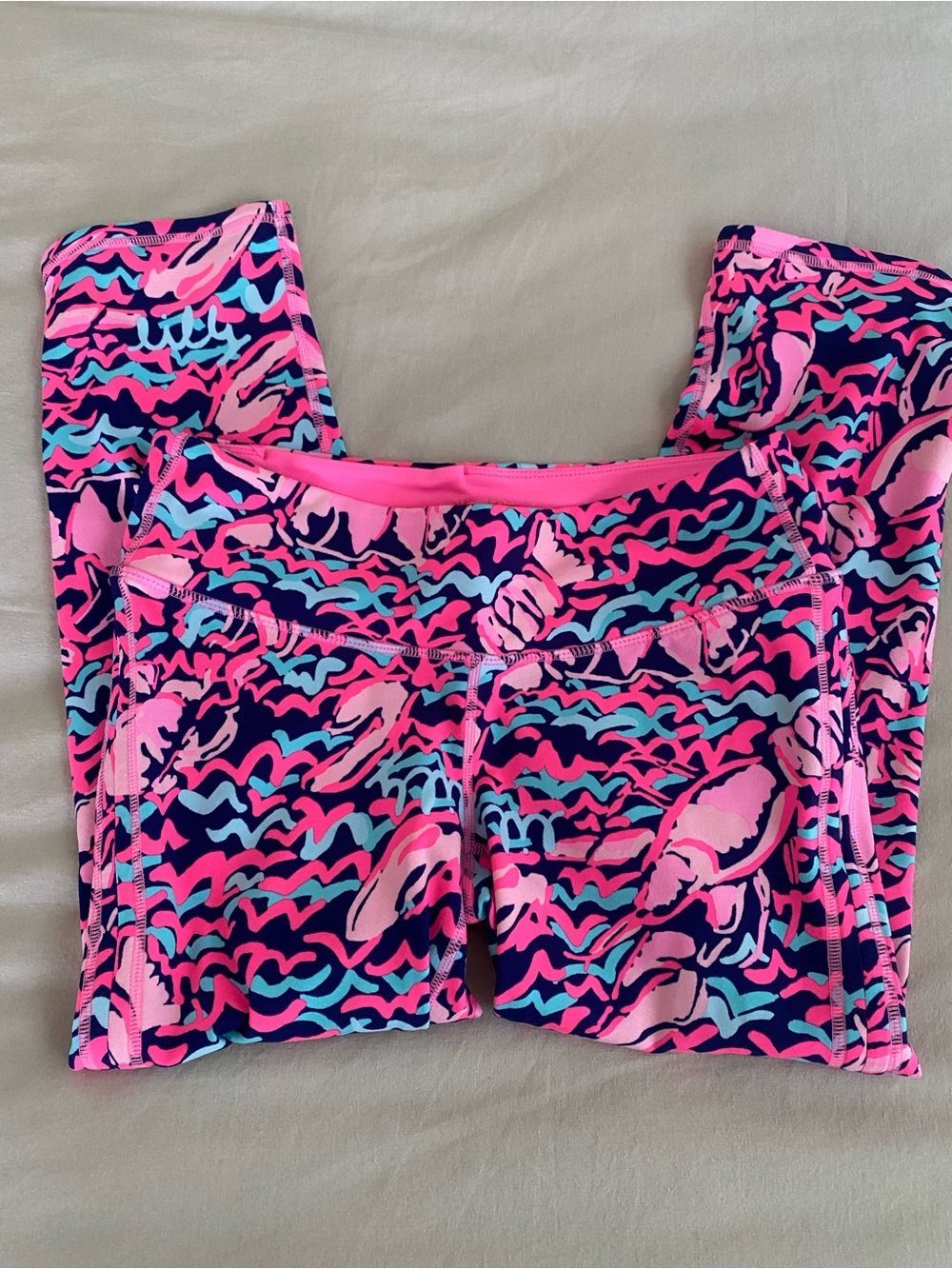 Lilly Pulitzer Pink Navy Teal Shell-Print Leggings